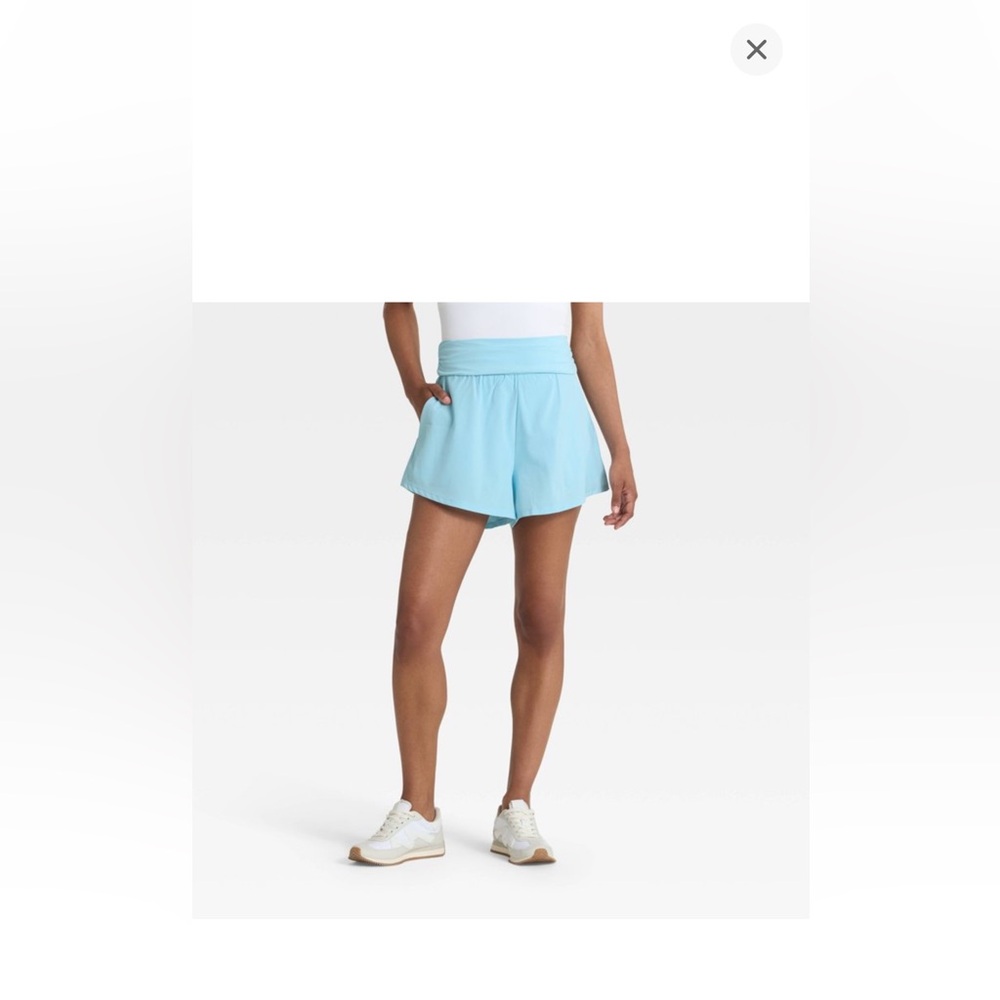 Women's Mid-Rise Foldover Waistband Woven Shorts 2" - JoyLab™ Light Blue
